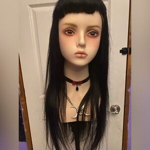 100% human hair 13x6 black wig with bangs
